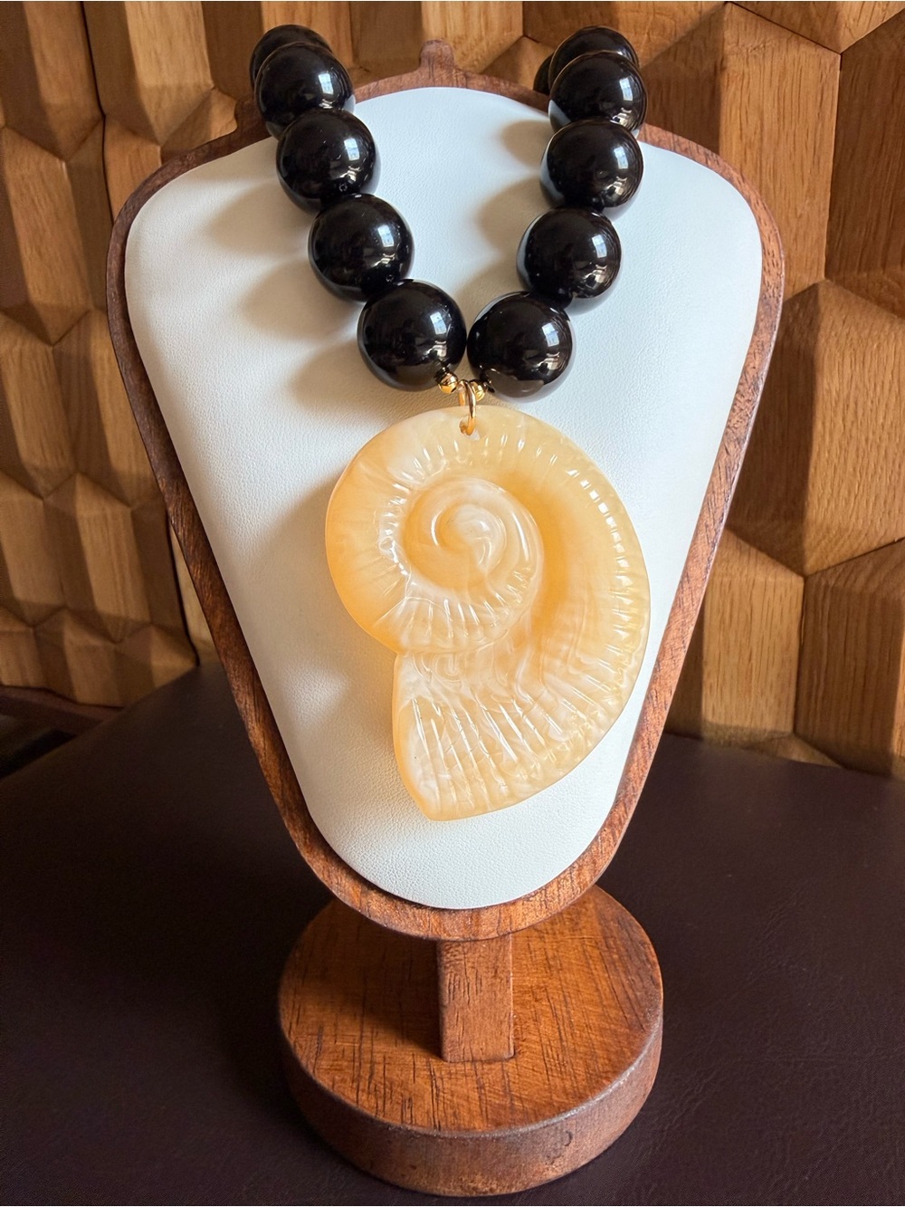 Mayamar Black Bead Spiral Shell Necklace